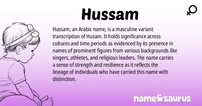 Infographic about Hussam name meaning, Hussam is a name from Arabic origin(s).