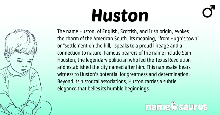 Infographic about Huston name meaning, Huston is a name from Irish, English, Scottish, American origin(s).
