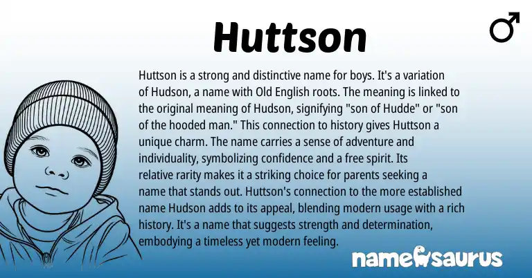 Infographic about Huttson name meaning, Huttson is a name from English origin(s).