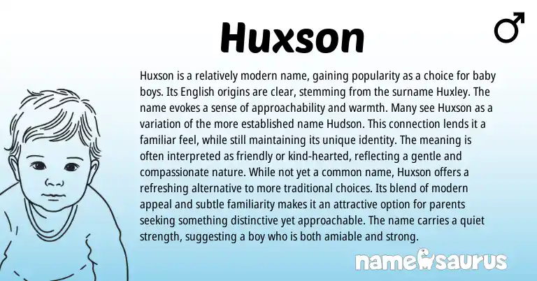 Infographic about Huxson name meaning, Huxson is a name from English origin(s).