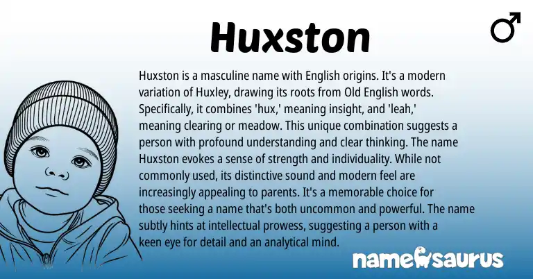 Infographic about Huxston name meaning, Huxston is a name from English origin(s).