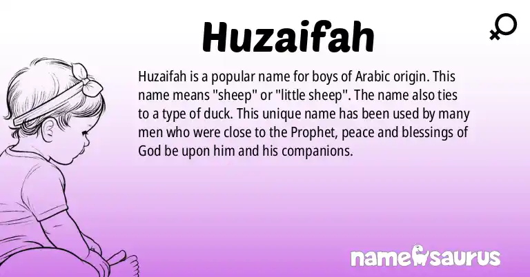 Infographic about Huzaifah name meaning, Huzaifah is a name from Arabic origin(s).