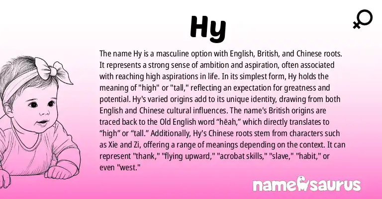 Infographic about Hy name meaning, Hy is a name from English, British, Chinese origin(s).