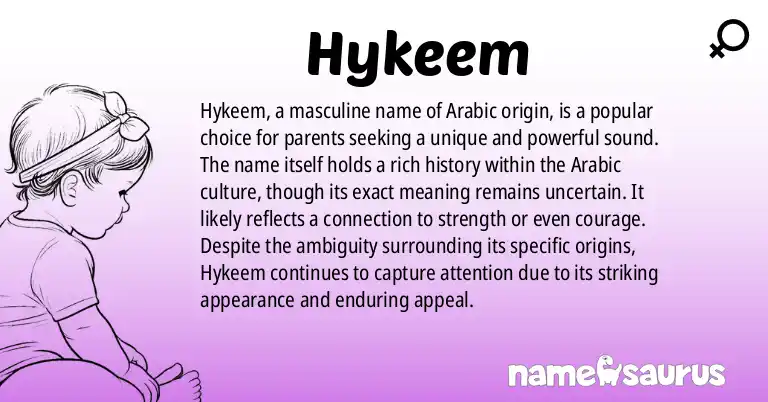 Infographic about Hykeem name meaning, Hykeem is a name from Arabic origin(s).