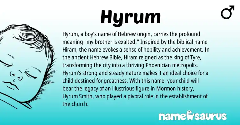 Infographic about Hyrum name meaning, Hyrum is a name from Phoenician, Mormon, Hebrew origin(s).