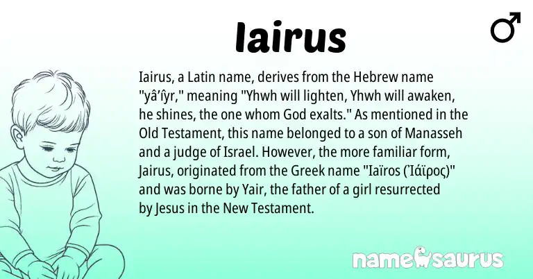 Infographic about Iairus name meaning, Iairus is a name from Latin, Hebrew, Greek origin(s).
