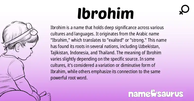 Infographic about Ibrohim name meaning, Ibrohim is a name from Uzbek, Tajik, Indonesian, Thai (Muslim) origin(s).