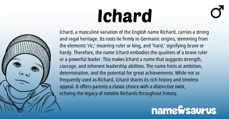 Infographic about Ichard name meaning, Ichard is a name from Germanic, English origin(s).
