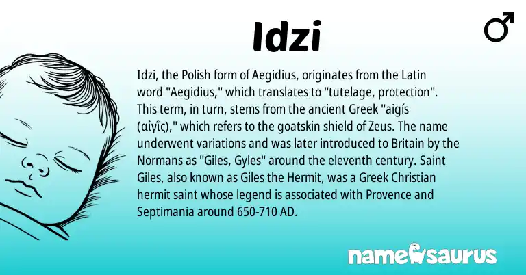 Infographic about Idzi name meaning, Idzi is a name from Polish, Latin, Greek origin(s).