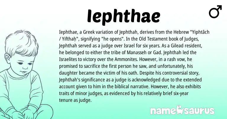 Infographic about Iephthae name meaning, Iephthae is a name from Hebrew, Greek origin(s).
