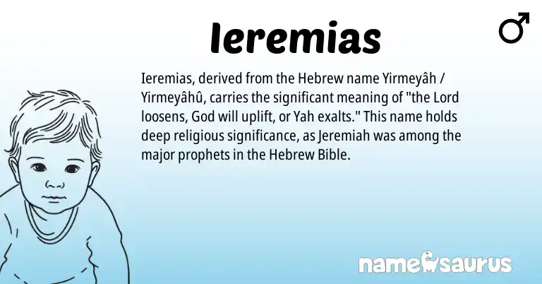 Infographic about Ieremias name meaning, Ieremias is a name from Hebrew origin(s).