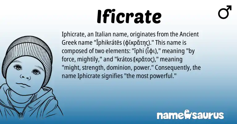 Infographic about Ificrate name meaning, Ificrate is a name from Ancient Greek, Italian origin(s).