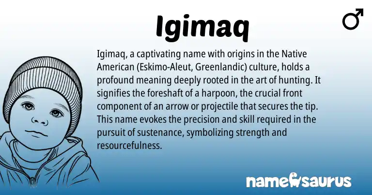 Infographic about Igimaq name meaning, Igimaq is a name from Native American, Aleut, Greenlandic origin(s).