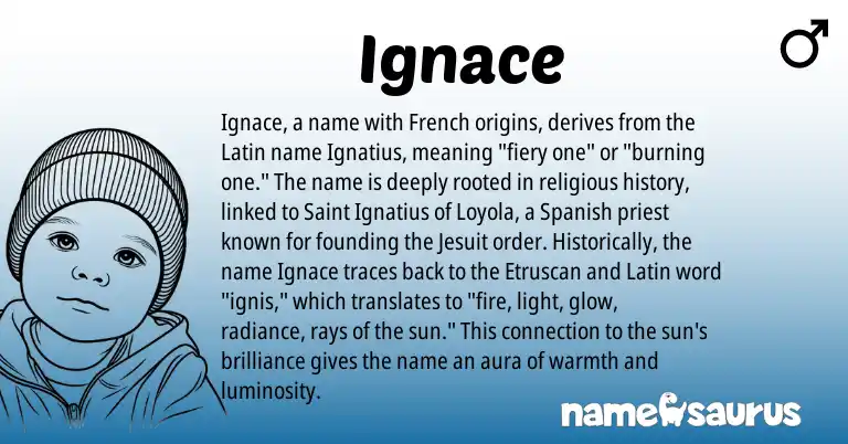 Infographic about Ignace name meaning, Ignace is a name from Etruscan, Spanish, French, Latin origin(s).