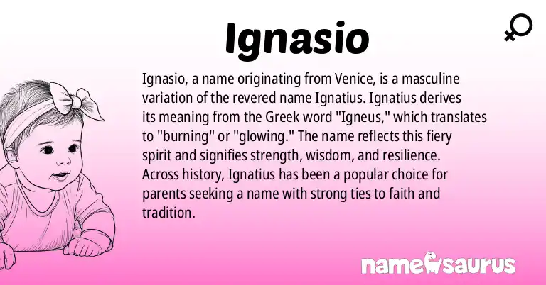 Infographic about Ignasio name meaning, Ignasio is a name from Venetian origin(s).