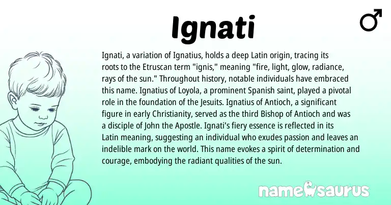 Infographic about Ignati name meaning, Ignati is a name from Etruscan, Spanish, Christianity, Latin origin(s).