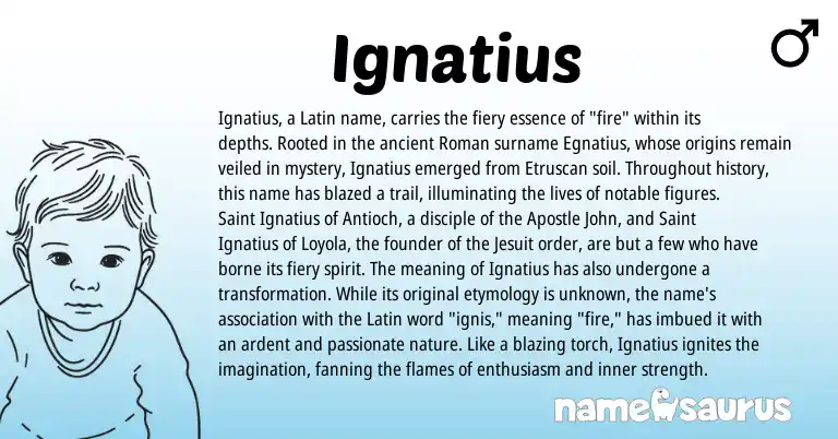 Infographic about Ignatius name meaning, Ignatius is a name from Roman, Etruscan, Latin origin(s).