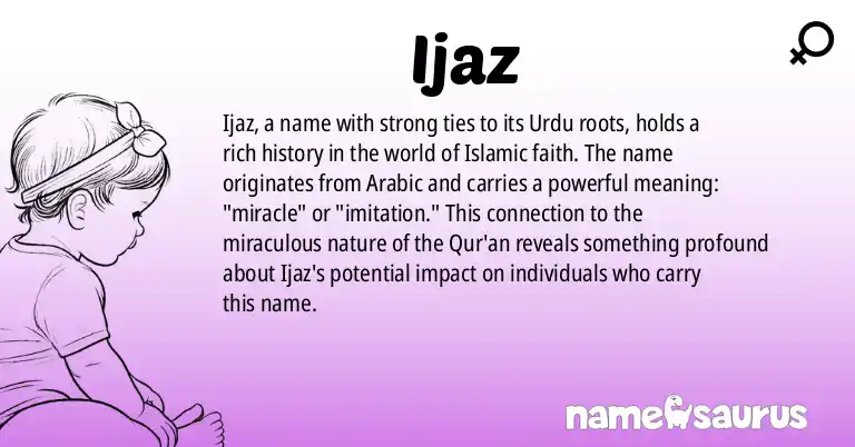 Infographic about Ijaz name meaning, Ijaz is a name from Urdu origin(s).