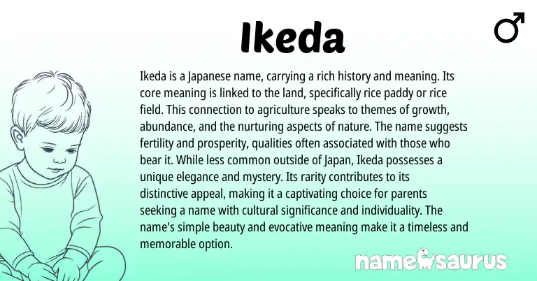 Infographic about Ikeda name meaning, Ikeda is a name from Japanese origin(s).