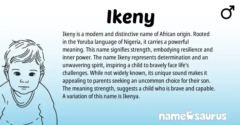 Infographic about Ikeny name meaning, Ikeny is a name from Yoruba, African origin(s).