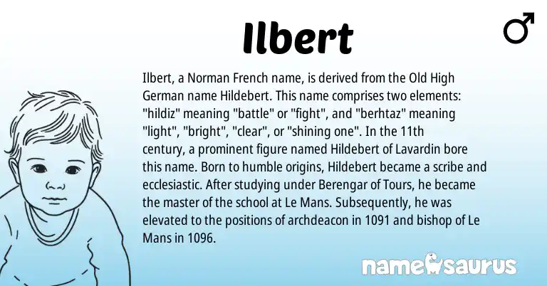 Infographic about Ilbert name meaning, Ilbert is a name from Old High German, French, Norman origin(s).