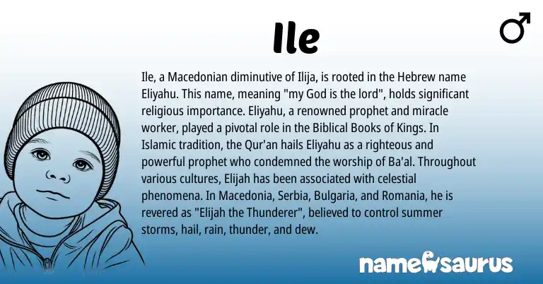 Infographic about Ile name meaning, Ile is a name from Macedonian, Hebrew origin(s).