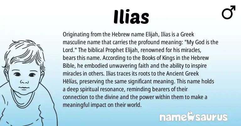 Infographic about Ilias name meaning, Ilias is a name from Ancient Greek, Hebrew, Greek origin(s).