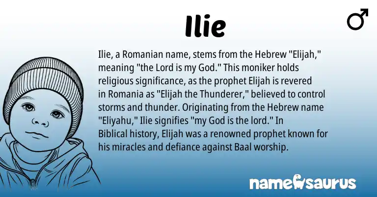 Infographic about Ilie name meaning, Ilie is a name from Romanian, Hebrew origin(s).