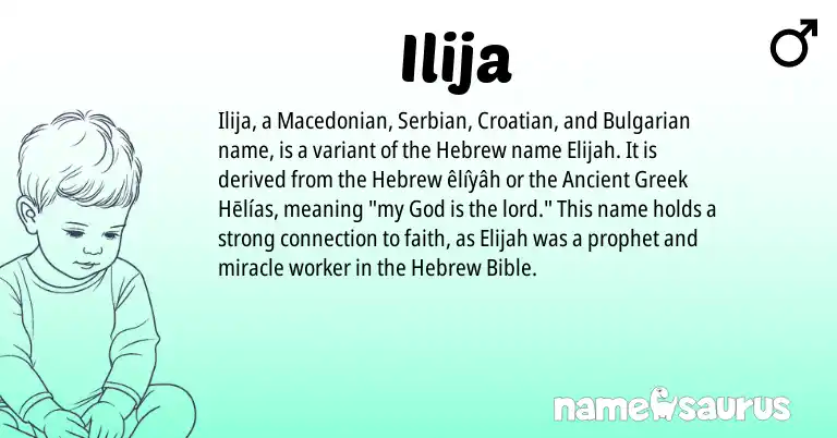 Infographic about Ilija name meaning, Ilija is a name from Bulgarian, Ancient Greek, Croatian, Macedonian, Serbian, Hebrew origin(s).