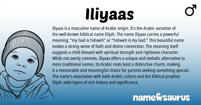 Infographic about Iliyaas name meaning, Iliyaas is a name from Arabic, Biblical origin(s).