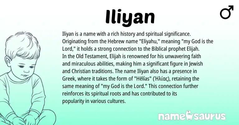 Infographic about Iliyan name meaning, Iliyan is a name from Jewish, Hebrew, Greek origin(s).