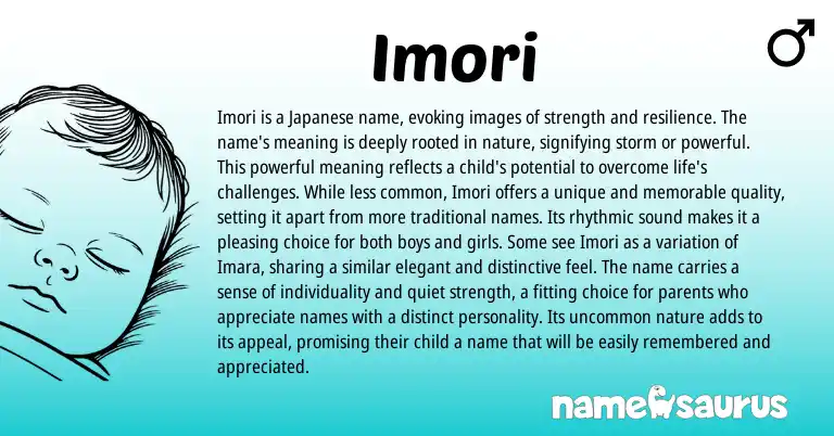 Infographic about Imori name meaning, Imori is a name from Japanese origin(s).