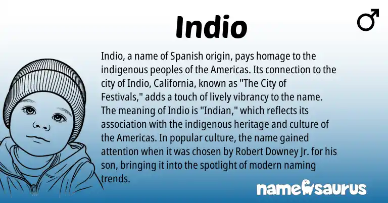Infographic about Indio name meaning, Indio is a name from Spanish, Indian origin(s).