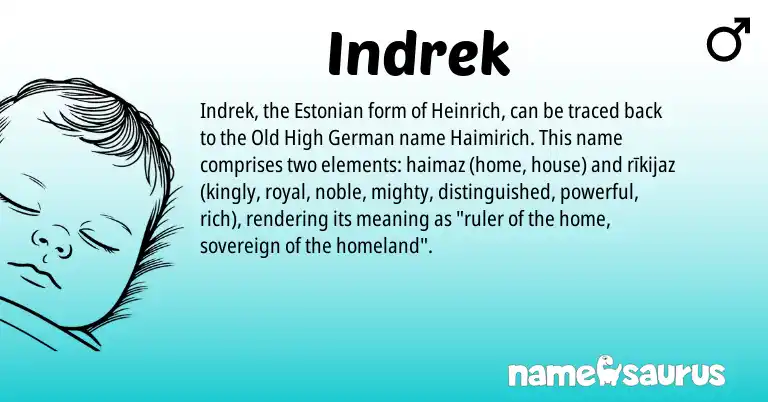 Infographic about Indrek name meaning, Indrek is a name from Old High German, Estonian origin(s).