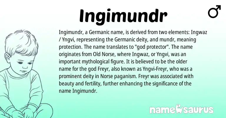Infographic about Ingimundr name meaning, Ingimundr is a name from Old Norse, Germanic, Norse origin(s).