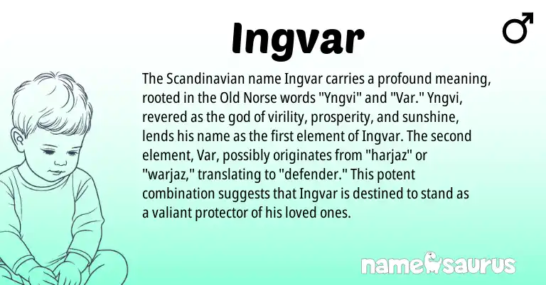 Infographic about Ingvar name meaning, Ingvar is a name from Scandinavian, Old Norse origin(s).
