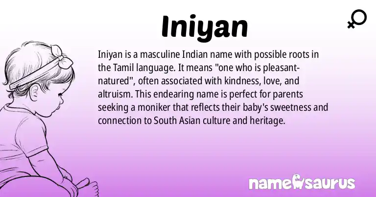 Infographic about Iniyan name meaning, Iniyan is a name from Indian origin(s).
