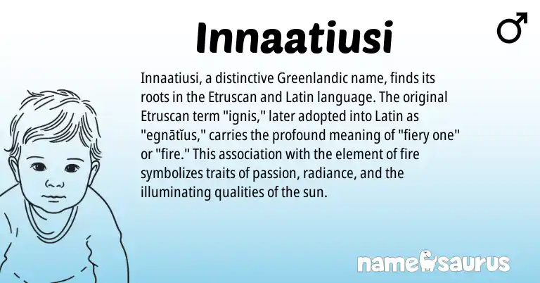 Infographic about Innaatiusi name meaning, Innaatiusi is a name from Etruscan, Latin, Greenlandic origin(s).