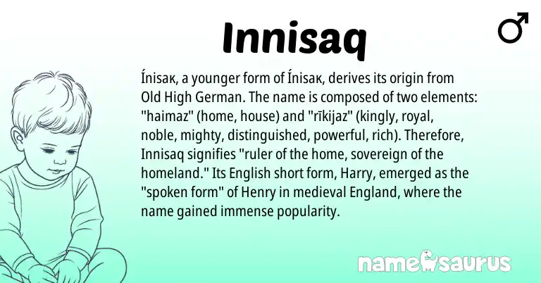 Infographic about Innisaq name meaning, Innisaq is a name from Old High German, English, England origin(s).