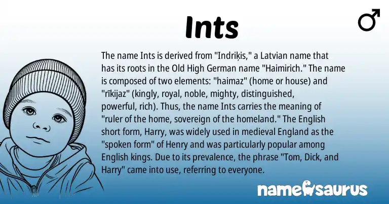 Infographic about Ints name meaning, Ints is a name from Old High German, English, Latvian, England origin(s).