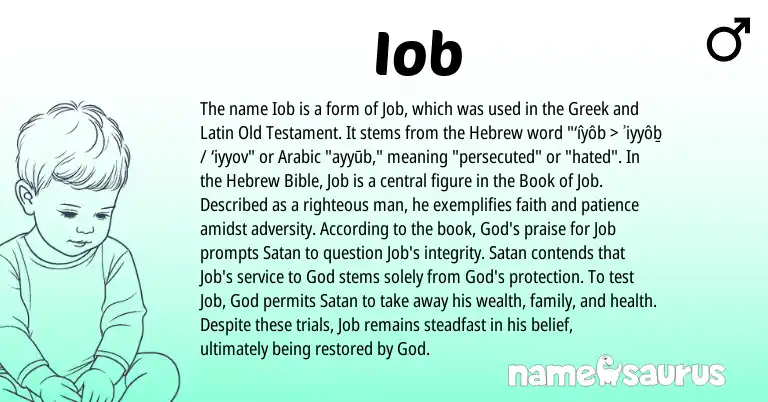Infographic about Iob name meaning, Iob is a name from Latin, Arabic, Hebrew, Greek origin(s).