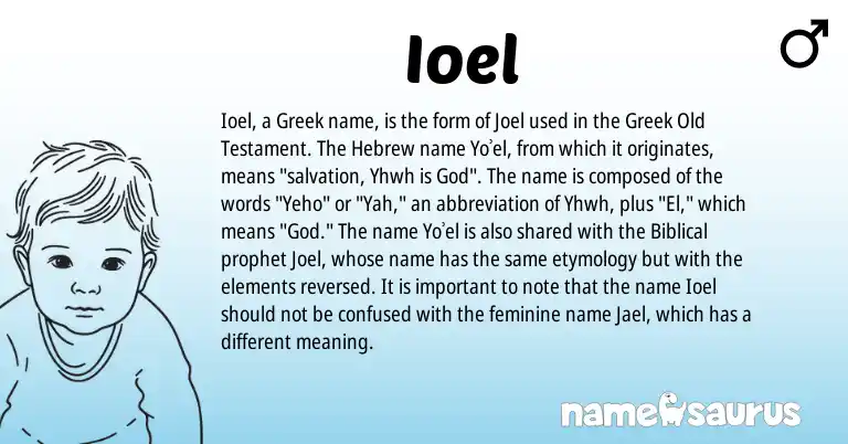 Infographic about Ioel name meaning, Ioel is a name from Hebrew, Greek origin(s).