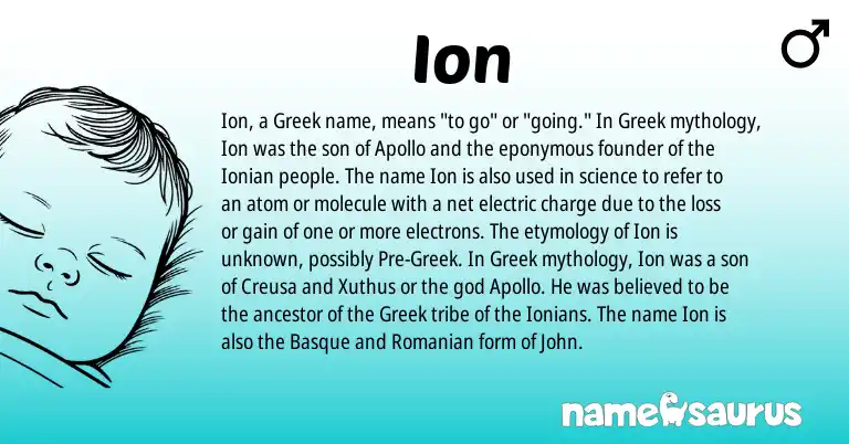 Infographic about Ion name meaning, Ion is a name from Basque, Romanian, Greek origin(s).