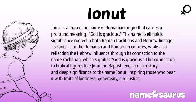Infographic about Ionut name meaning, Ionut is a name from Romansh, Romanian, Hebrew origin(s).