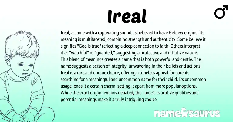 Infographic about Ireal name meaning, Ireal is a name from Hebrew origin(s).