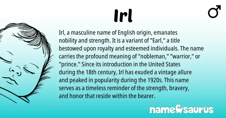 Infographic about Irl name meaning, Irl is a name from English, United States origin(s).