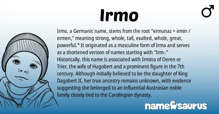 Infographic about Irmo name meaning, Irmo is a name from Germanic origin(s).