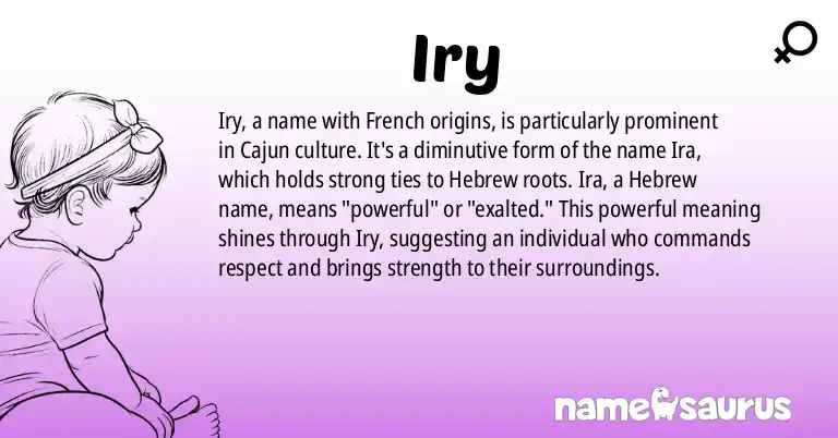 Infographic about Iry name meaning, Iry is a name from French (Cajun), American origin(s).