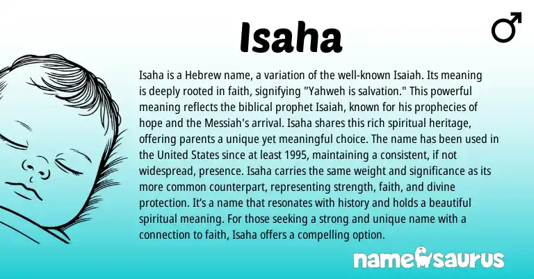 Infographic about Isaha name meaning, Isaha is a name from Hebrew, Biblical origin(s).