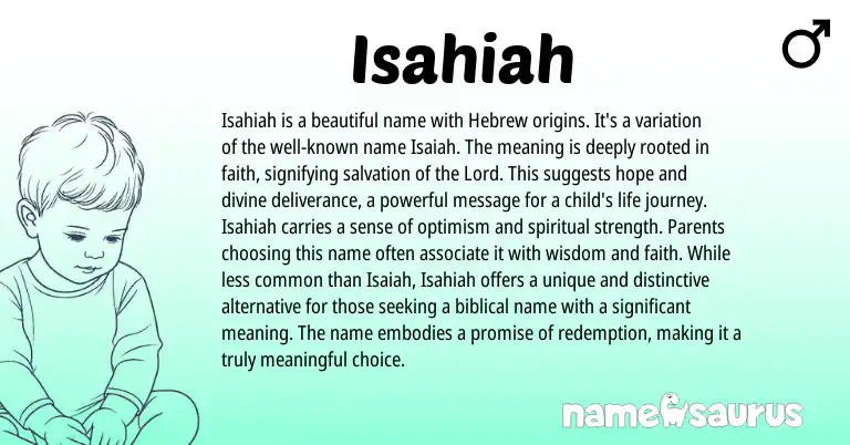 Infographic about Isahiah name meaning, Isahiah is a name from Hebrew origin(s).